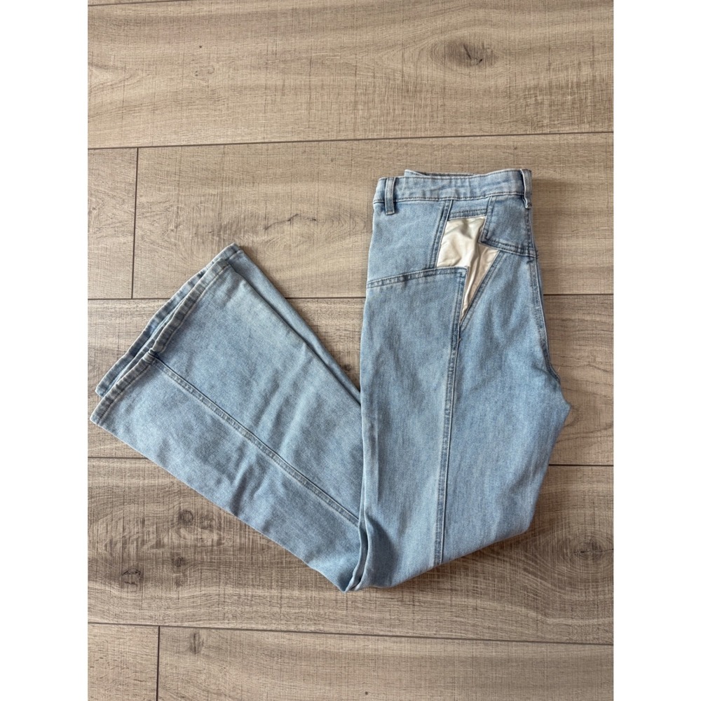 Y2K Light Wash Bell Bottom Flare Jeans Satin Panel Size 30‎